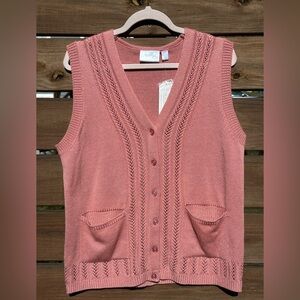 NWT National Dusty Rose Sleeveless Cardigan Botton Up Vest